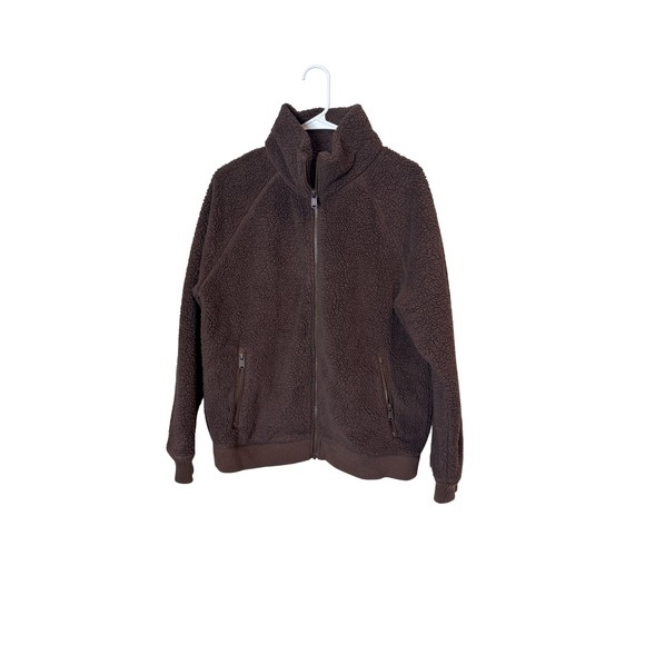 Athleta Jackets & Blazers - Athleta Jacket Womens Medium Brown Sherpa Fleece Full Zip Cozy Warm Casual